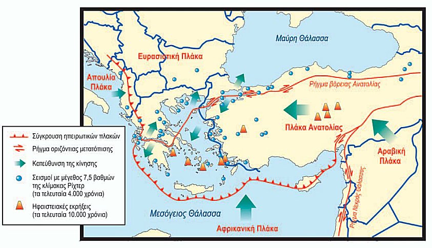 Εικόνα 8.1: Λιθοσφαιρικές μικροπλάκες της περιοχής μας